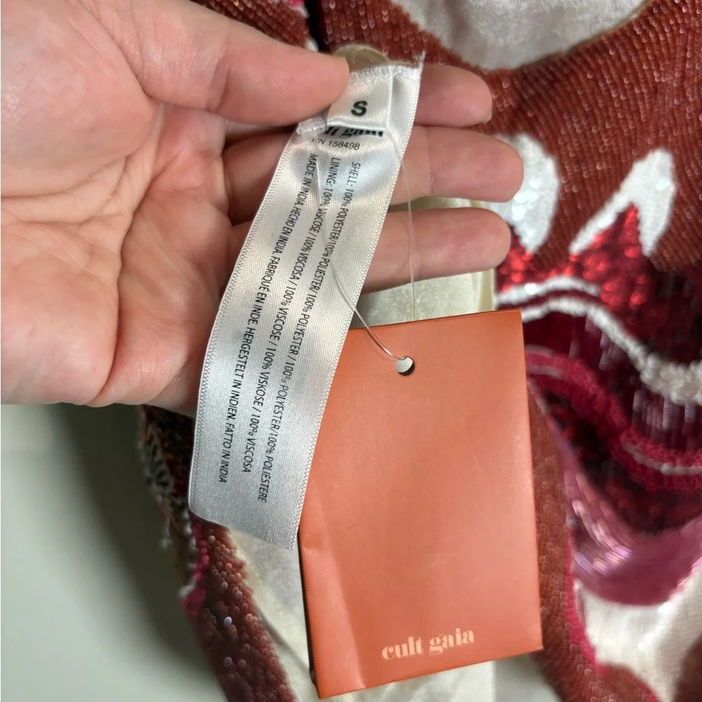 CULT GAIA Sasha Beaded Multi Wave Print Mini Dress Pink Red NWT Small - Picture 12 of 14